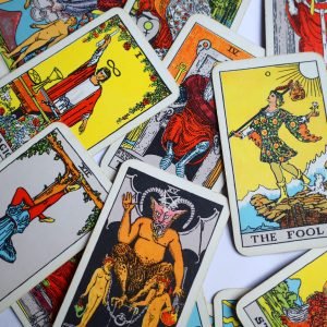 Unsorted Rider Waite tarot cards from the Major Arcana